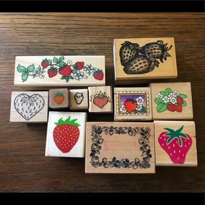Wood mounted Strawberry lot of 11 rubber stamps